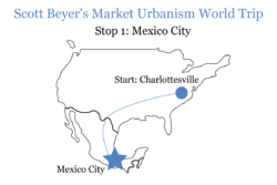 Scott Beyer's trip route from Charlottesville, VA to Mexico City.