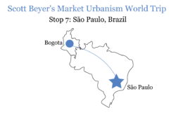 Scott Beyer's route through South America, from Bogota to Sao Paulo.
