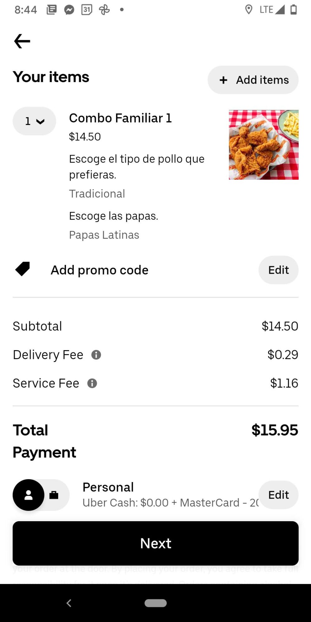  Note the low delivery and service fees for my UberEats order in Quito, Ecuador: just $15.95 total.