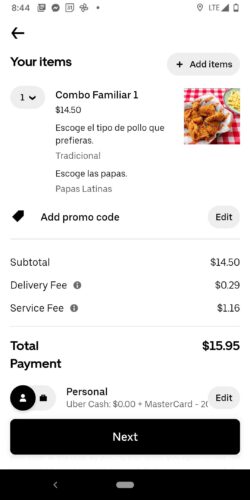  Note the low delivery and service fees for my UberEats order in Quito, Ecuador: just $15.95 total.