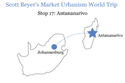 Scott Beyer's route from Johannesburg to Antananarivo.
