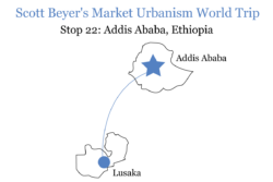 Scott Beyer's route from Lusaka to Addis Ababa.