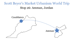 Scott Beyer's route from Africa to the Middle East, from Casablanca to Amman.