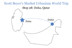 Scott Beyer's route through the Arabian Gulf, from Dubai, UAE to Doha, Qatar.