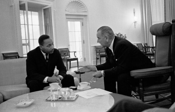 President Lyndon B. Johnson meets with Martin Luther King, Jr.